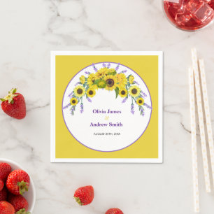Vintage Sunflower & Lavender Floral Wedding Party Napkin