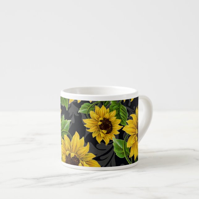 Vintage sunflower pattern espresso cup (Front Right)