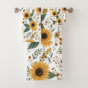 Vintage Sunflower Pattern Summer Bath Towel Set