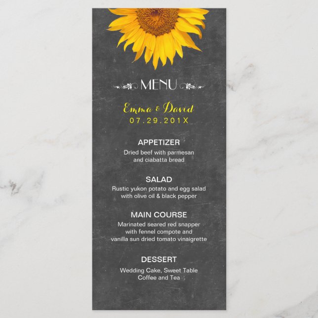 Vintage Sunflower Rustic Chalkboard Wedding Menu (Front)
