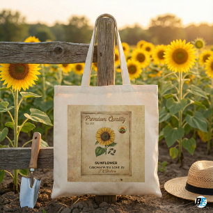 Vintage Sunflower Seed Packet Rustic Canvas Tote Bag