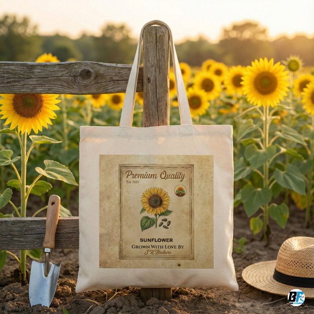 Vintage Sunflower Seed Packet Rustic Canvas Tote Bag (Creator Uploaded)