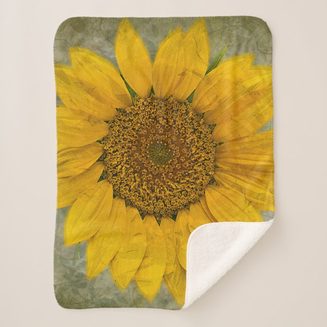 Vintage Sunflower Sherpa Blanket (Front)