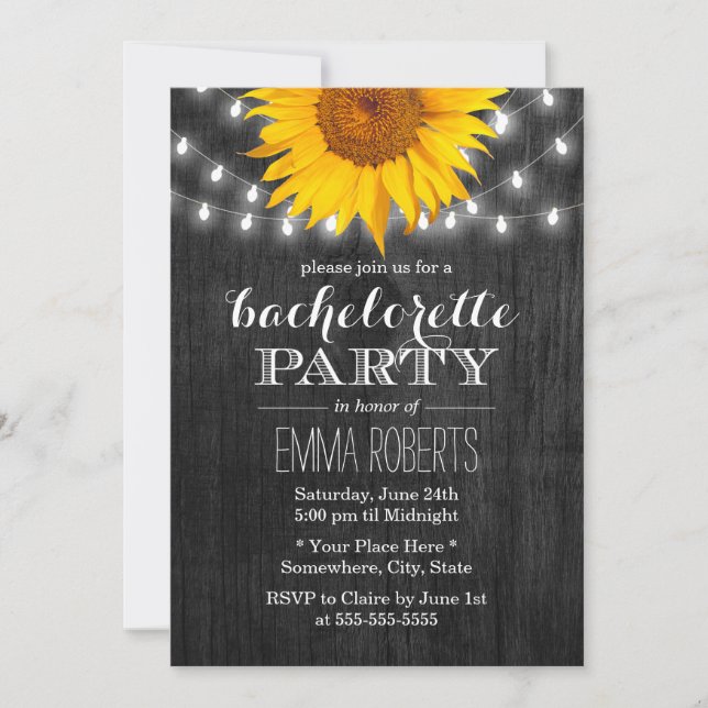 Vintage Sunflower String Lights Bachelorette Party Invitation (Front)
