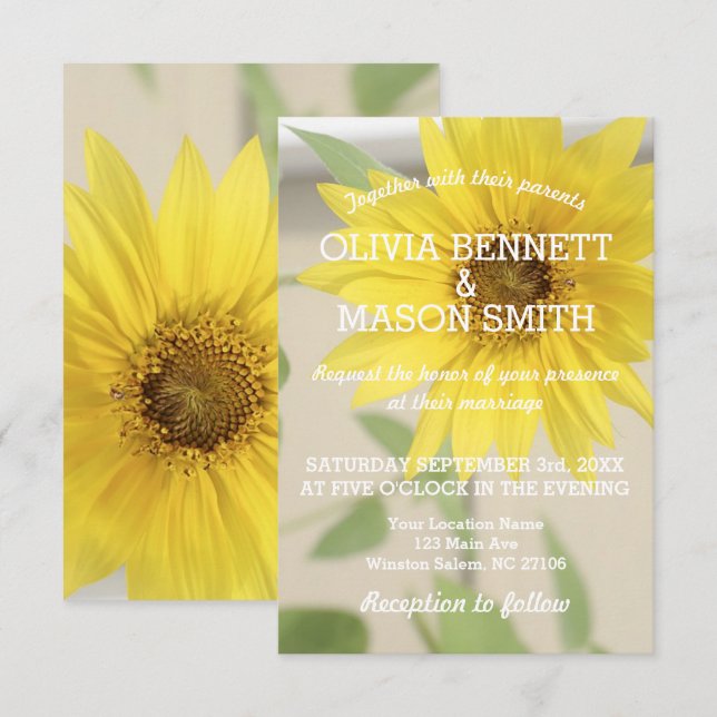 Vintage Sunflower textured Wedding Card (Front/Back)