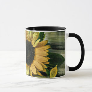 Vintage Sunflower Watercolor on a Wooden Table Mug
