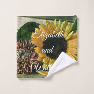 Vintage Sunflower Watercolor on a Wooden Table Wash Cloth