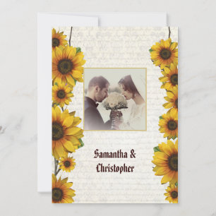 vintage sunflower wedding photo invitation