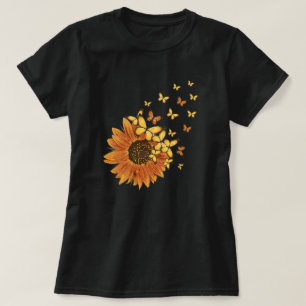Vintage Sunflower Yellow Orange Butterfly Floral T-Shirt