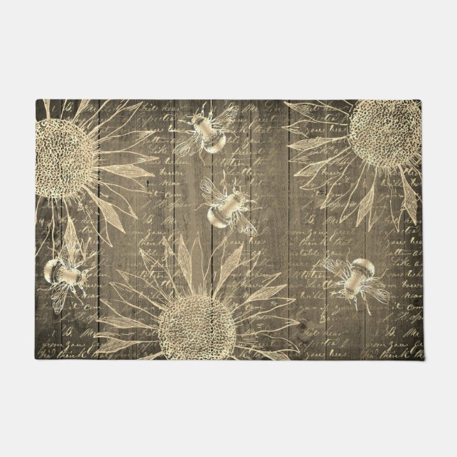 vintage sunflowers and bees doormat (Front)