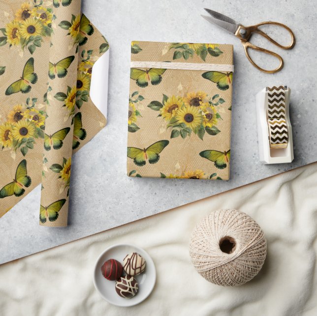 Vintage Sunflowers and Butterflies Wrapping Paper (Crafts)