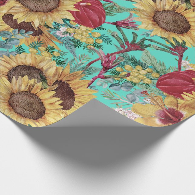 Vintage Sunflowers And Summer Tropical Wildflowers Wrapping Paper (Corner)