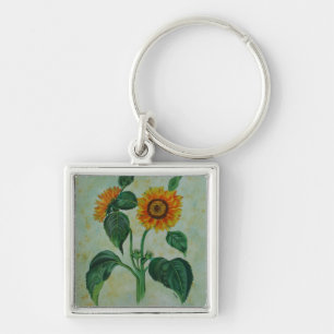 Vintage Sunflowers Botanical Art Key Ring