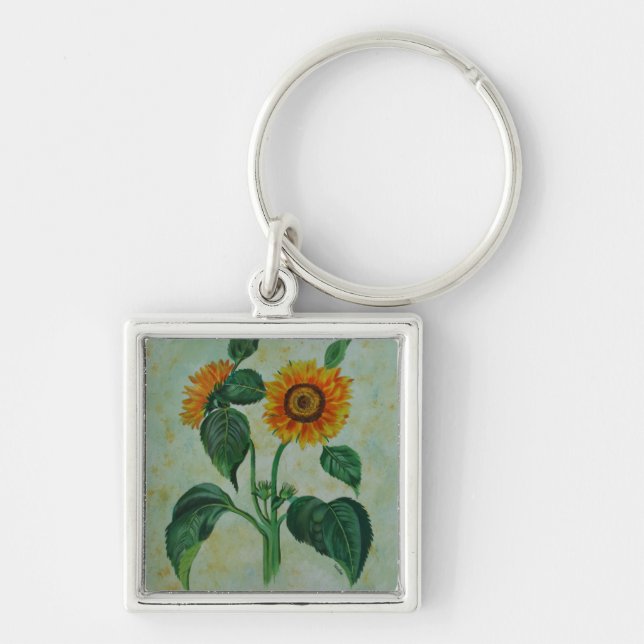 Vintage Sunflowers Botanical Art Key Ring (Front)