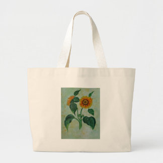 Vintage Sunflowers Botanical Art Large Tote Bag