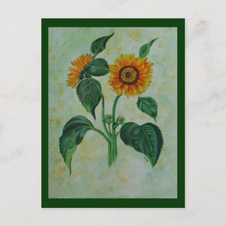 Vintage Sunflowers Botanical Art Postcard