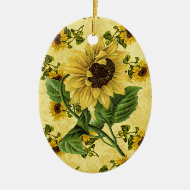 Vintage Sunflowers Ceramic Tree Decoration (Front)