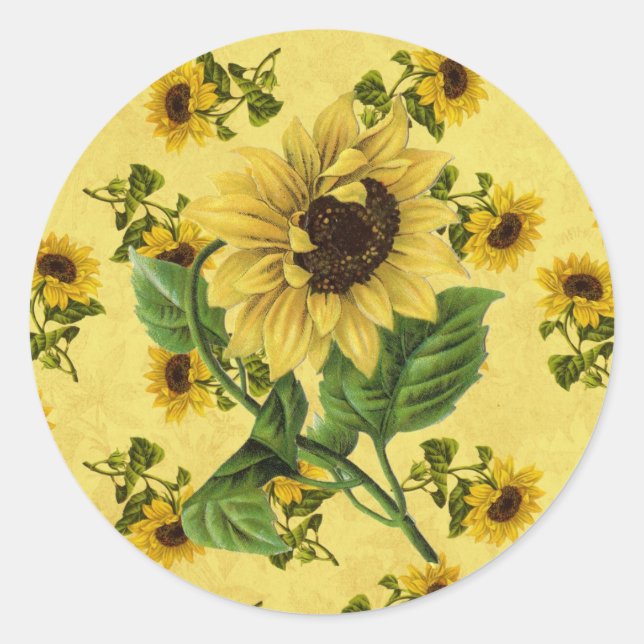 Vintage Sunflowers Classic Round Sticker (Front)