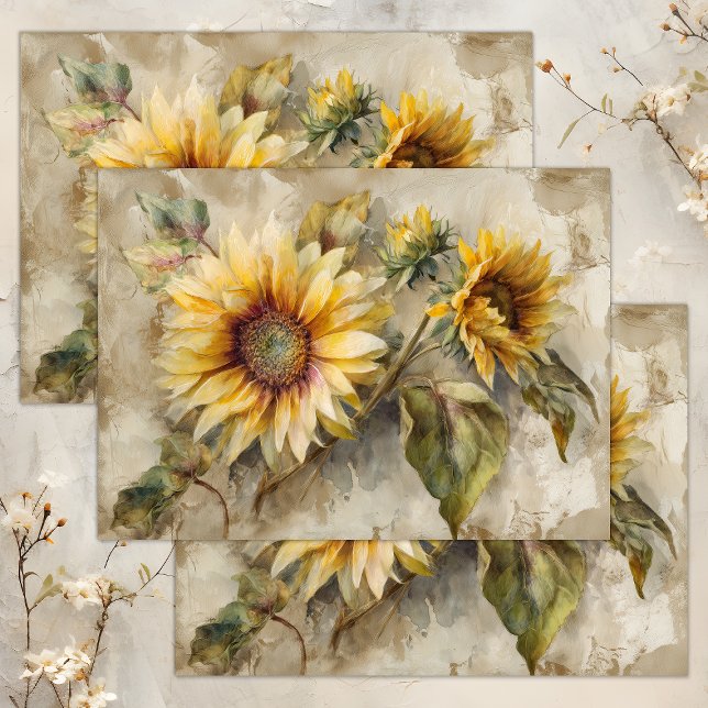 VINTAGE SUNFLOWERS FLORAL DECOUPAGE TISSUE PAPER (VINTAGE SUNFLOWERS FLORAL DECOUPAGE TISSUE PAPER)