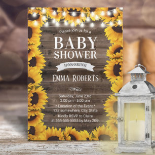 Vintage Sunflowers Framed Barn Wood Baby Shower Invitation