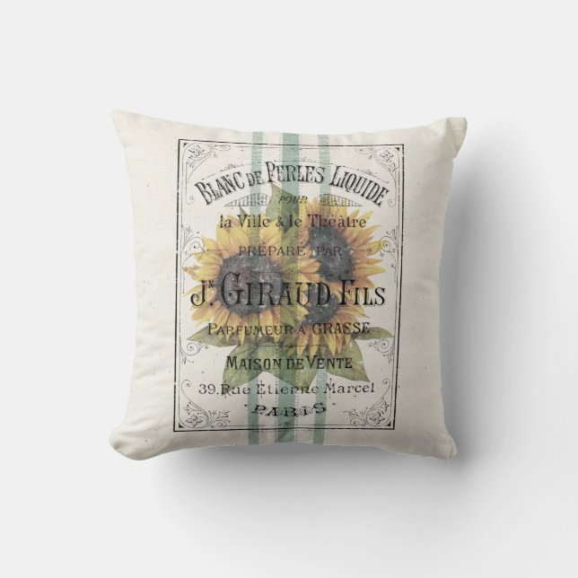 Vintage Sunflowers Grain Sack Cushion (Front)