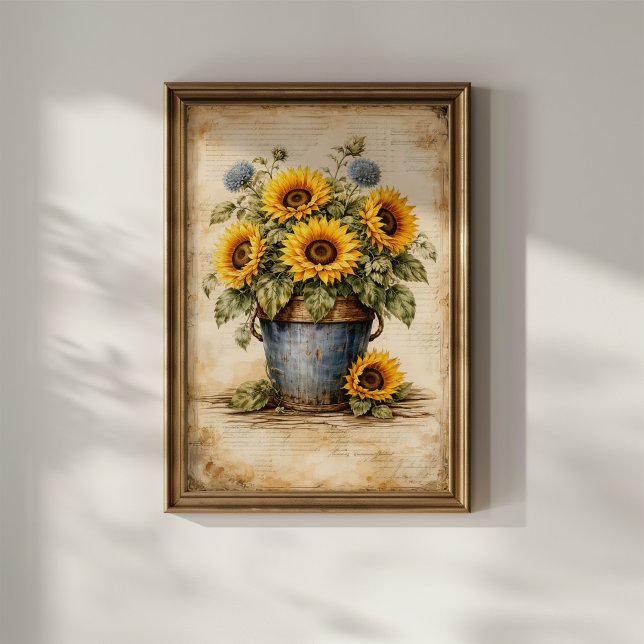 Vintage Sunflowers in Rustic Bucket Poster (Creator Uploaded)