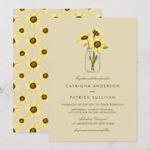 Vintage Sunflowers on Mason Jar Wedding Invitation