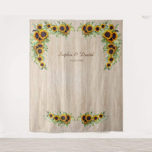 Vintage Sunflowers Wedding Light Wood Photo Booth Tapestry (Front)