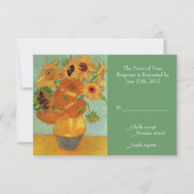 vintage sunflowers wedding RSVP card