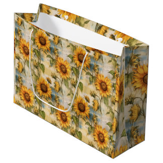 Vintage Sunlit Radiance Sunflowers Large Gift Bag