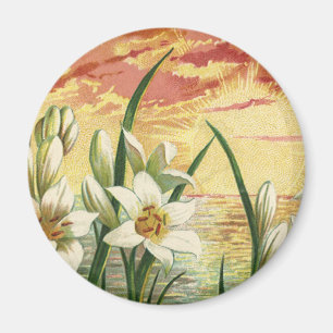 Vintage Sunrise Easter Lilies and Victorian Angels Magnet
