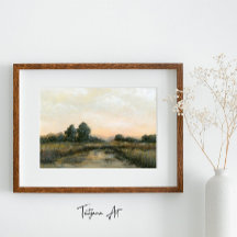 Vintage Sunrise Landscape with River Fine Art