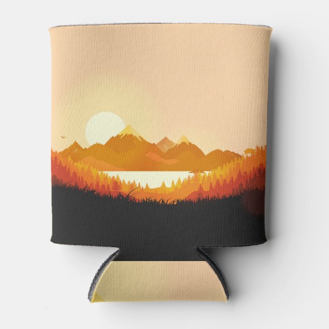 Vintage Sunrise, Ocean Mountains. Can Cooler (Front)