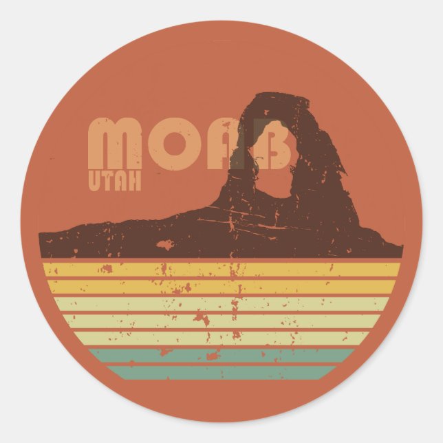 Vintage Sunset Arches National Park - Moab Utah Classic Round Sticker (Front)