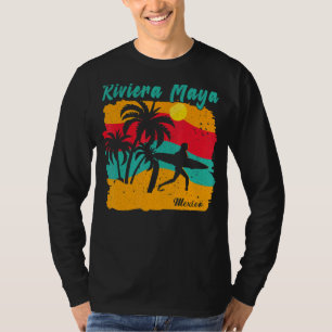 Vintage Sunset Beach Surfing Riviera Maya Mexico T-Shirt
