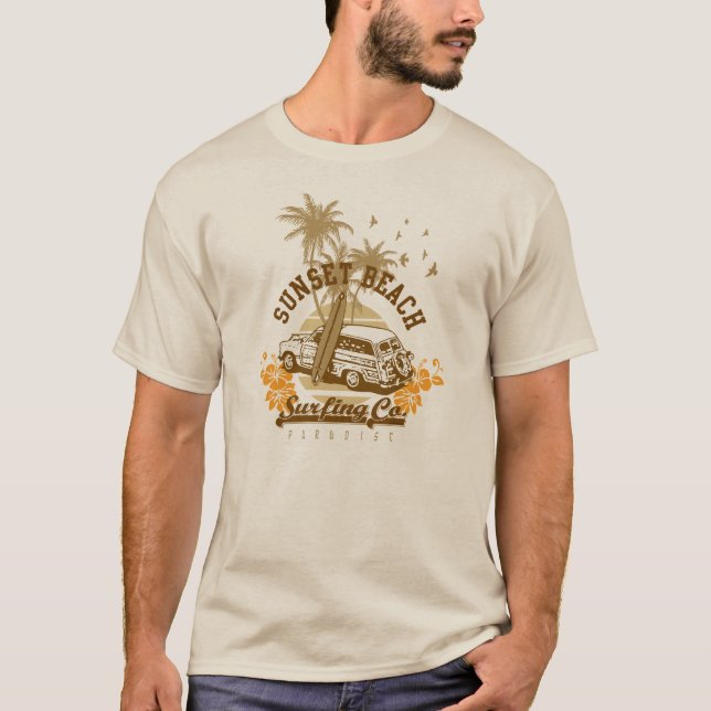 Vintage Sunset Beach Surfing Tee (Front)