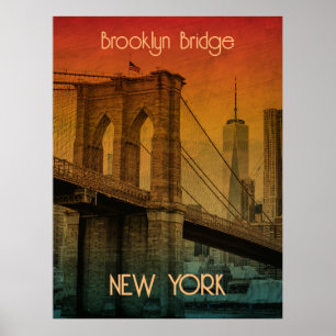 Vintage Sunset Brooklyn Bridge New York Poster