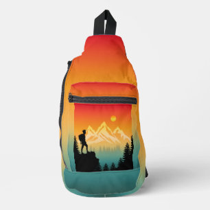 Vintage Sunset Camping Hiking Mountaineer Sling Bag