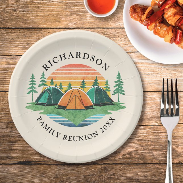 Vintage Sunset Camping Trip Family Reunion Paper Plate (Creator Uploaded)