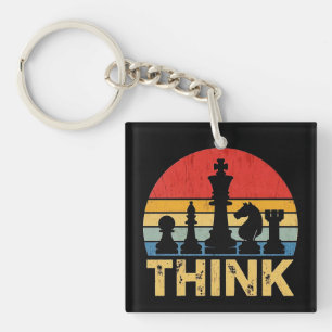 Vintage Sunset Chess Artwork – Inspiring "Think" Key Ring