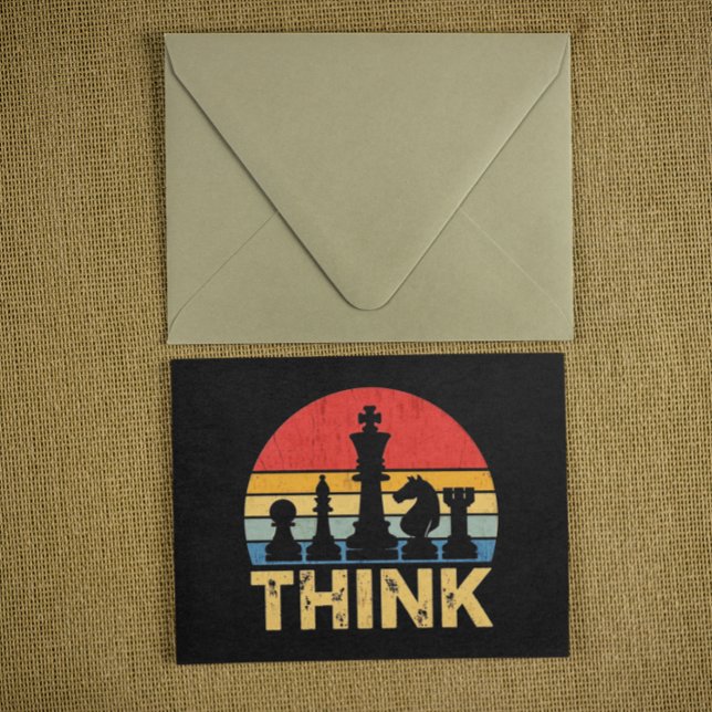 Vintage Sunset Chess Artwork – Inspiring "Think"  Postcard (Vintage Sunset Chess Artwork – Inspiring Think Postcard)