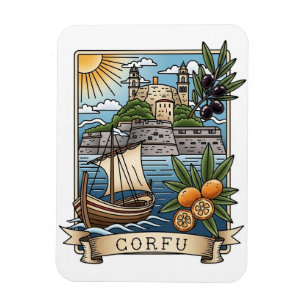 Vintage Sunset Corfu Greece Travel Magnet