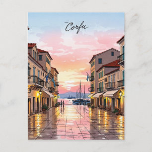 Vintage Sunset Corfu Greece Travel Postcard