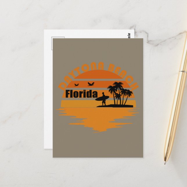 Vintage Sunset Daytona Beach Florida Postcard (Front/Back In Situ)