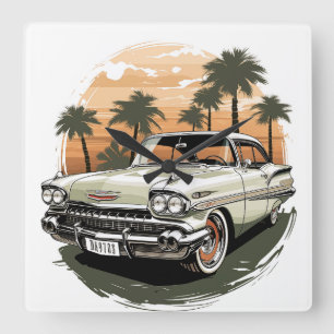 Vintage Sunset Drive Square Wall Clock