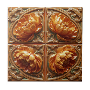 Vintage Sunset Flourish Art Nouveau Floral Tile