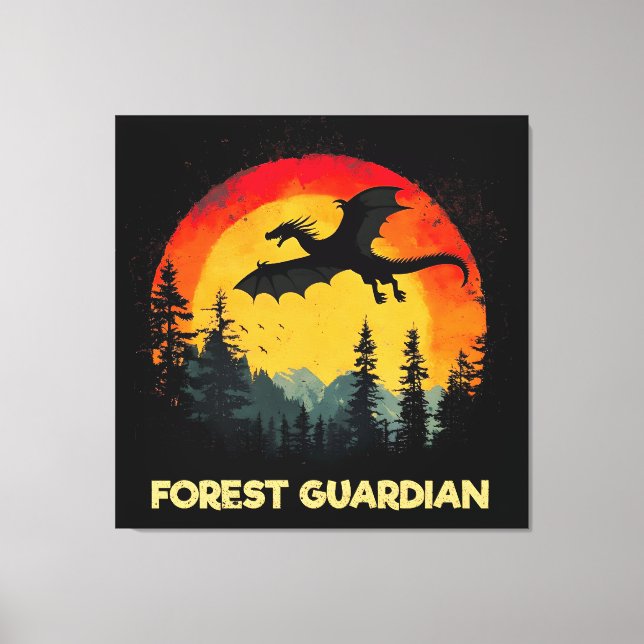 Vintage Sunset Forest Dragon Canvas Print (Front)