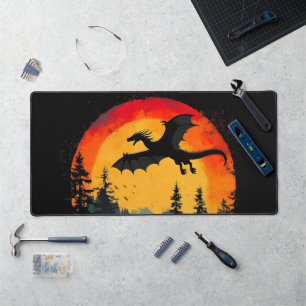 Vintage Sunset Forest Dragon Desk Mat