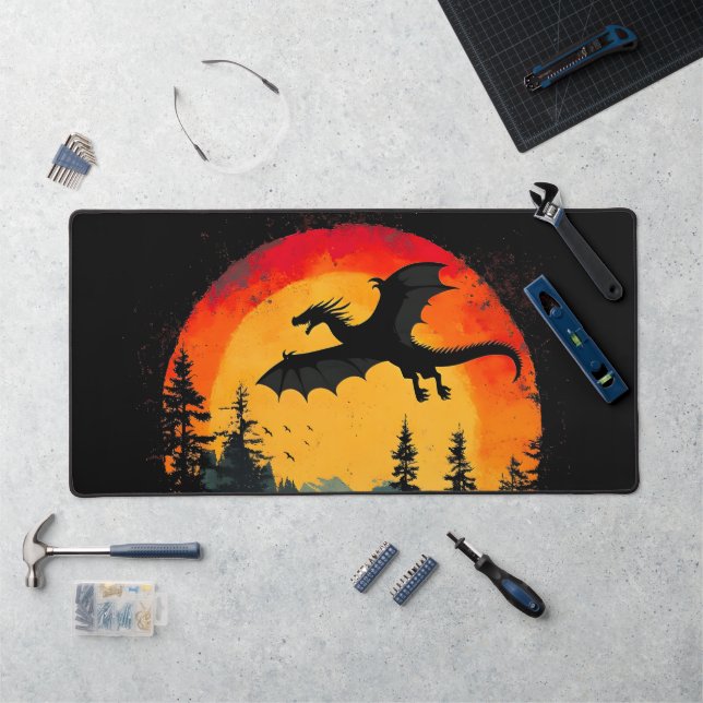 Vintage Sunset Forest Dragon Desk Mat (Workstation)