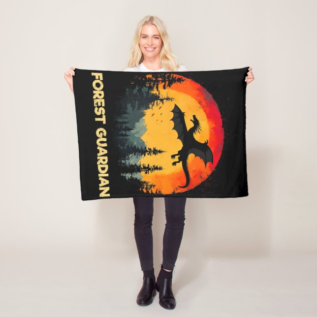 Vintage Sunset Forest Dragon Fleece Blanket (In Situ)